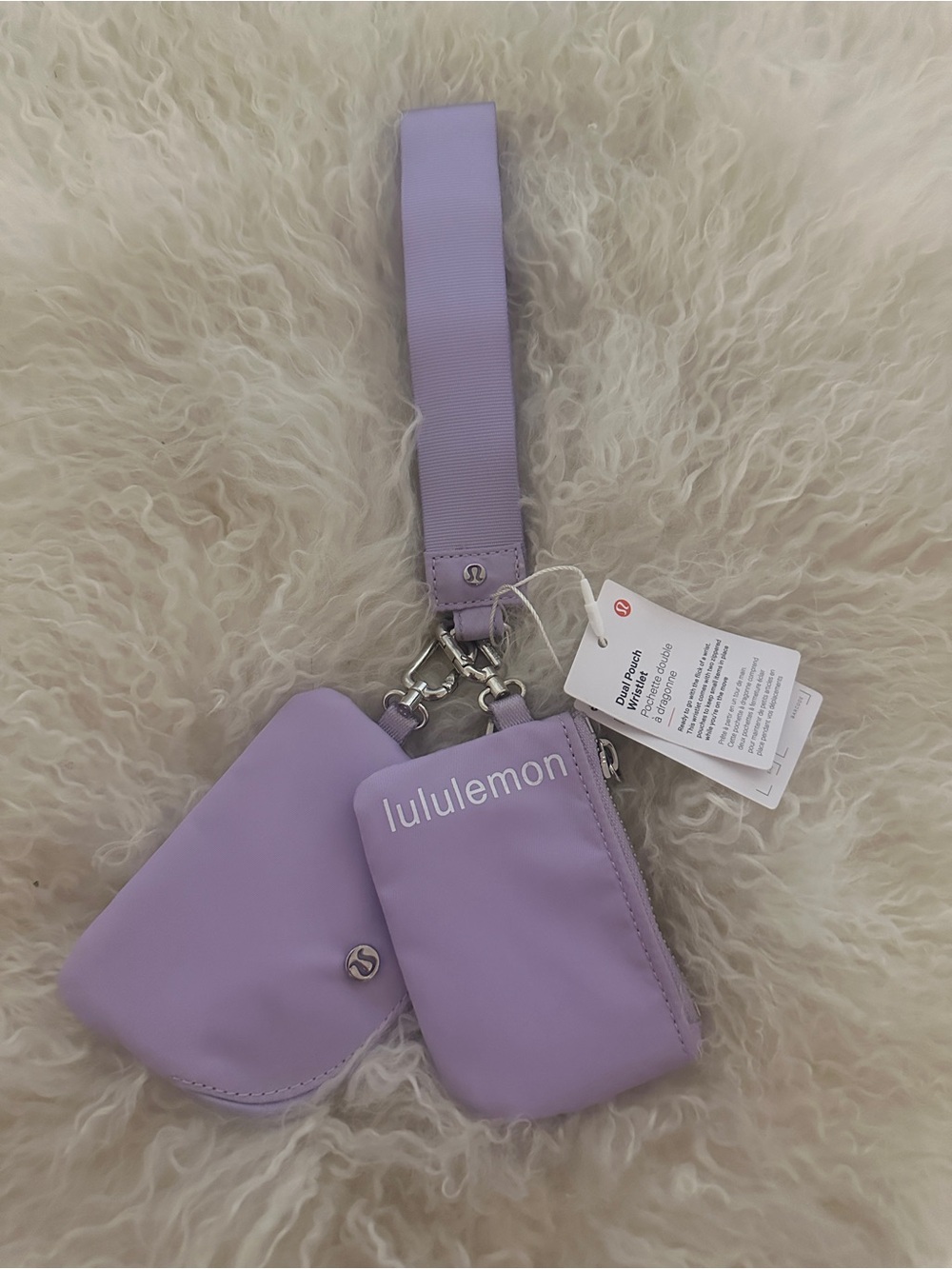 Water-Repellent Double Zip Wristlet Pouch Wallet Keychain Lavender NWT